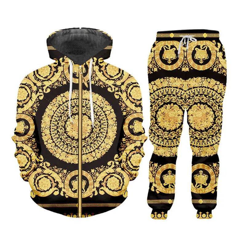 Костюм спортивный мужской с 3D-принтом худи на молнии свитшот спортивные штаны