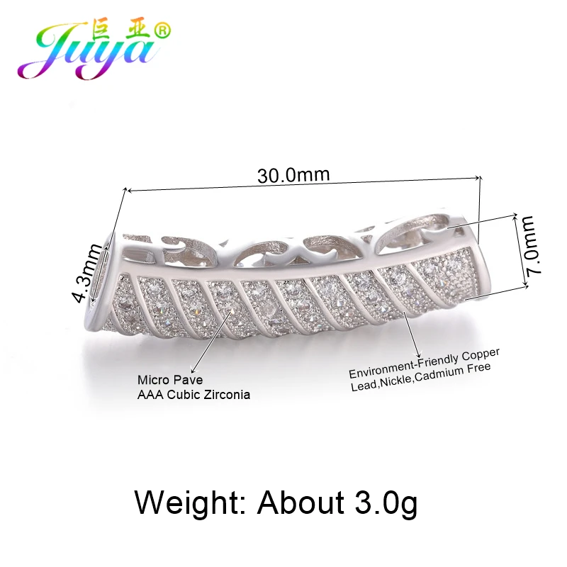 White Gold Juya DIY золотые/серебряные/розовые золотые разделительные бусины, поставки, микро проложенные циркониевые изогнутые трубчатые бусины для изготовления ювелирных изделий из натурального камня и жемчуга - Цвет: White Gold