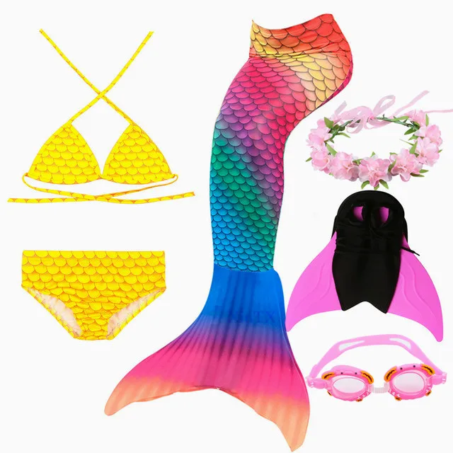 6pcs as picture show Для девочек, детский купальный костюм Русалочки, Моноласты, хвосты для купания ласты Купальный костюм для плавания бикини, купальный костюм с рисунком «маленькая русалочка» - Цвет: 6pcs as picture show