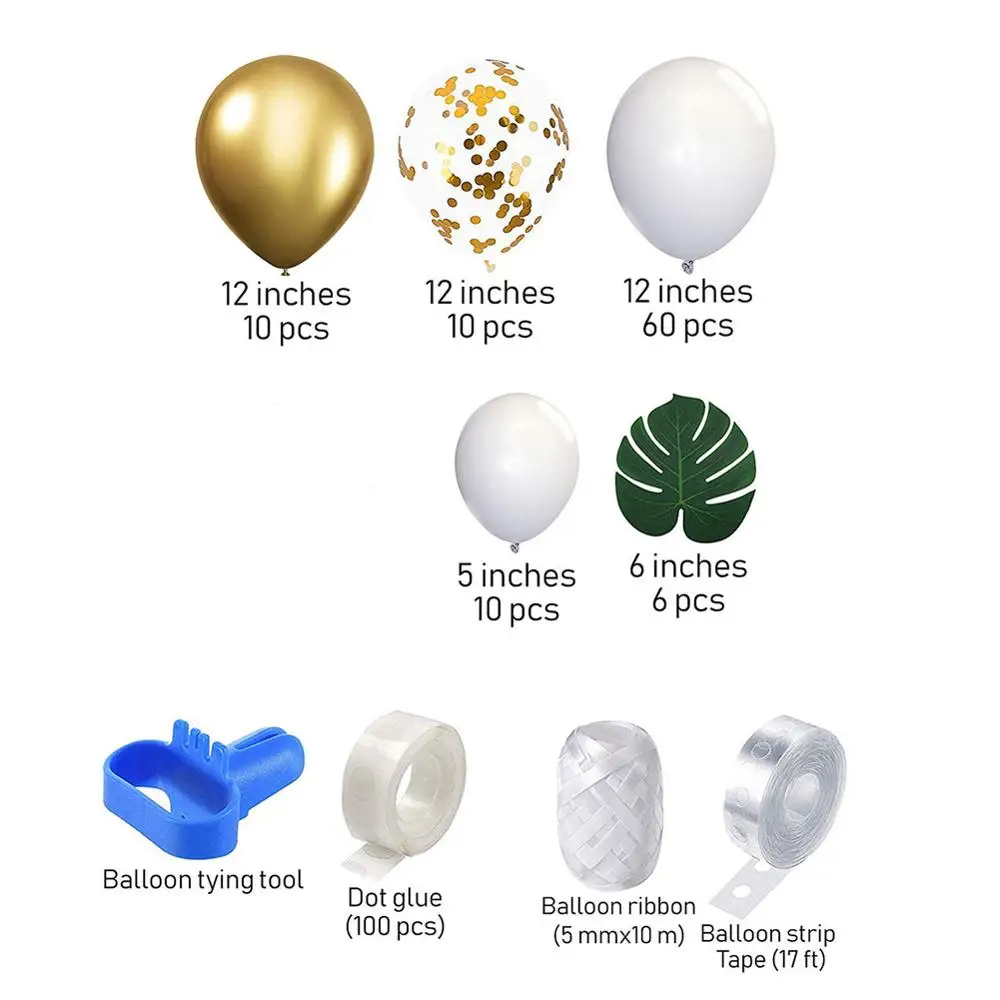 

100x White Gold Party Theme Balloon Garland Set Artificial Palm Leaf Balloon Baby Shower Wedding Birthday Graduation Anniversary