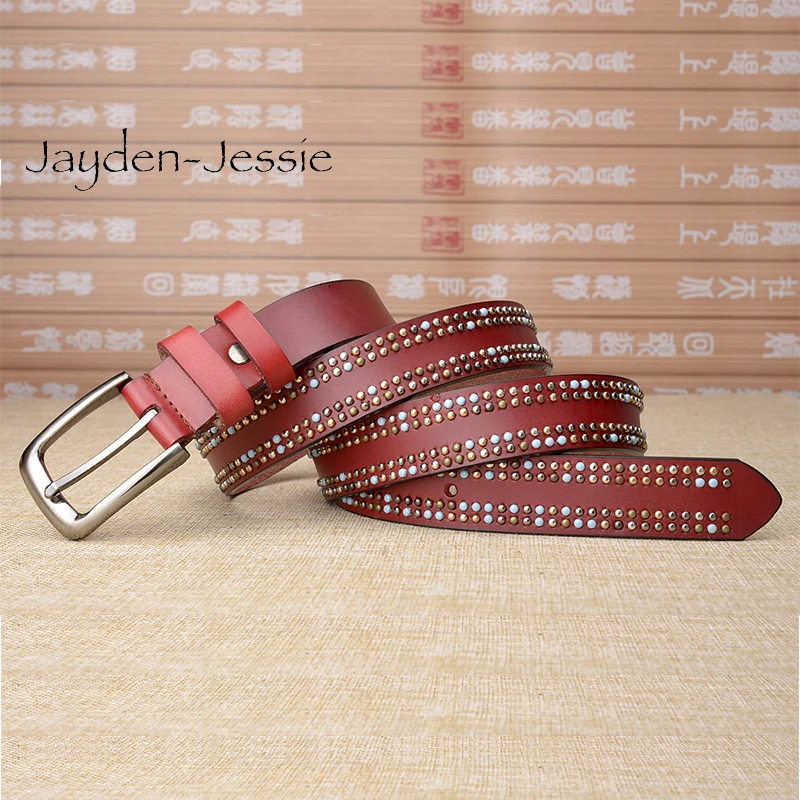 Новый цветной кожаный женский ремень ручной работы с цветными заклепками модный