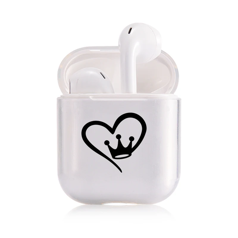 Милое воздушное стручки чехол для Apple airpods Чехол класса люкс King queen Корона Bluetooth наушники чехол для Airpods 2 прозрачный жесткий поликарбонатный чехол