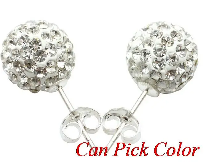 

jg565 8mm fashion silver plated Earrings Crystal Ball Stud Earring Mix Colors women christmas gift