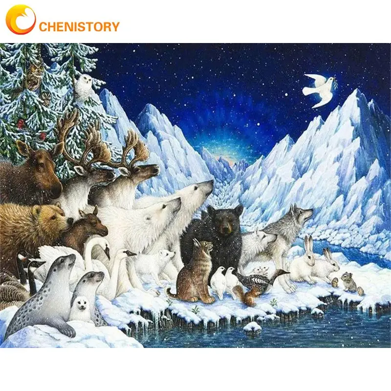 

CHENISTORY 60x75cm Frame DIY Painting By Number Kits Wall Art Picture By Numbers Wolf Animals Handiwork For Home Decors