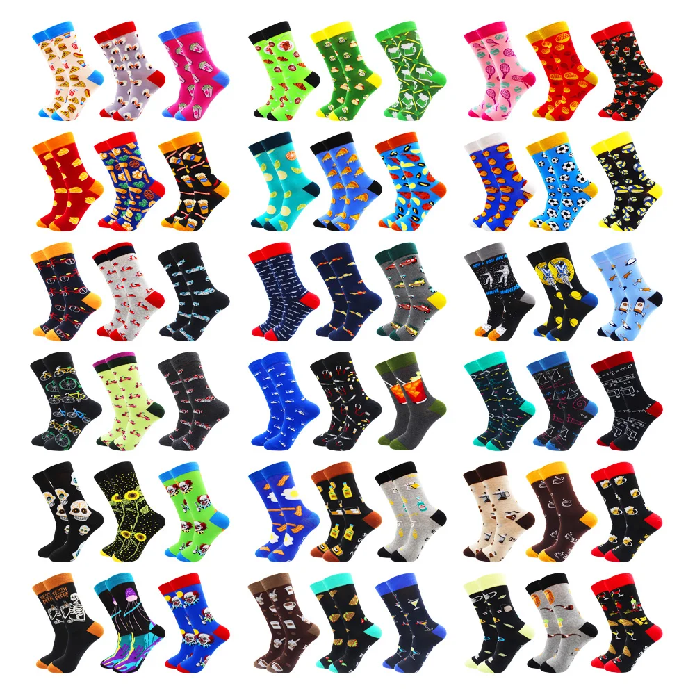 

6 Pairs High Quality Combed Cotton Socks Funny Happy Fashion Women and Men Socks Food Fruit Novelty Casual Crazy Socks