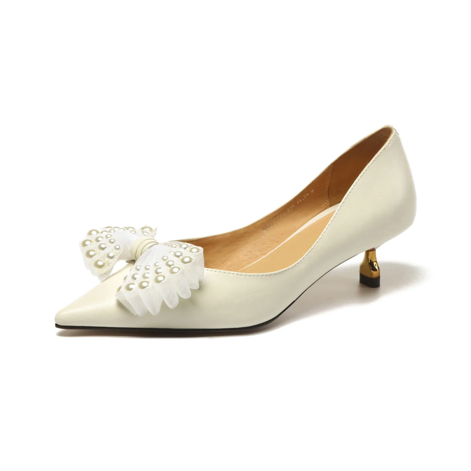 

Vichelo Hot full grain leather pointed toe med heel shallow summer lady dress slip on tassel pearl women princess wear pumps L48