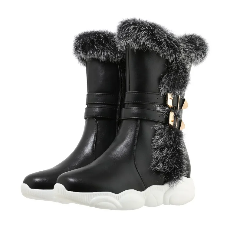 

Women Snow Boots Warm Short Fur Plush Winter Calf Boot Plus Size Platform Ladies Waterproof Zip Shoes Female Comfort Shoes