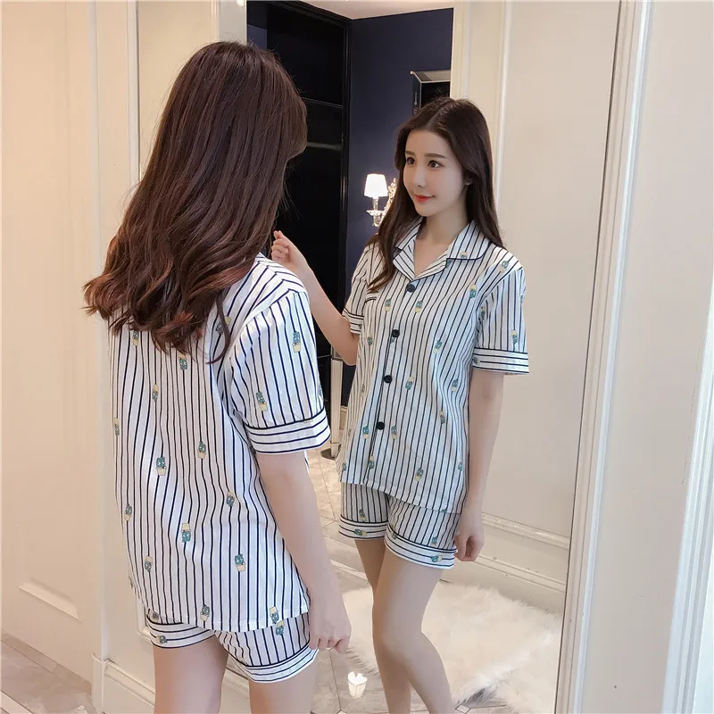 Пижама женская хлопковая с коротким рукавом в полоску | Женская одежда