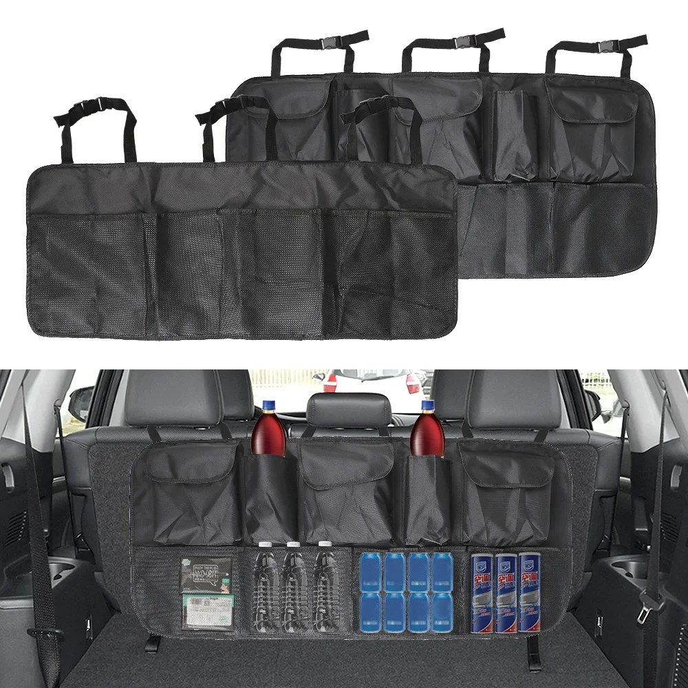 Car Trunk Organizer Backseat Storage Bag Automobile Seat Back Organizers Net High Capacity Adjustable Multi-use Oxford