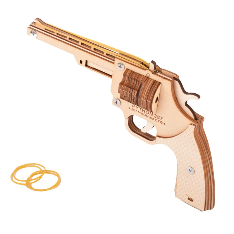 

Semi-auto Rubber Band 3D Wooden Puzzle Gun Woodcraft Assembly Kit Revolver Wooden Toys Birthday Gifts