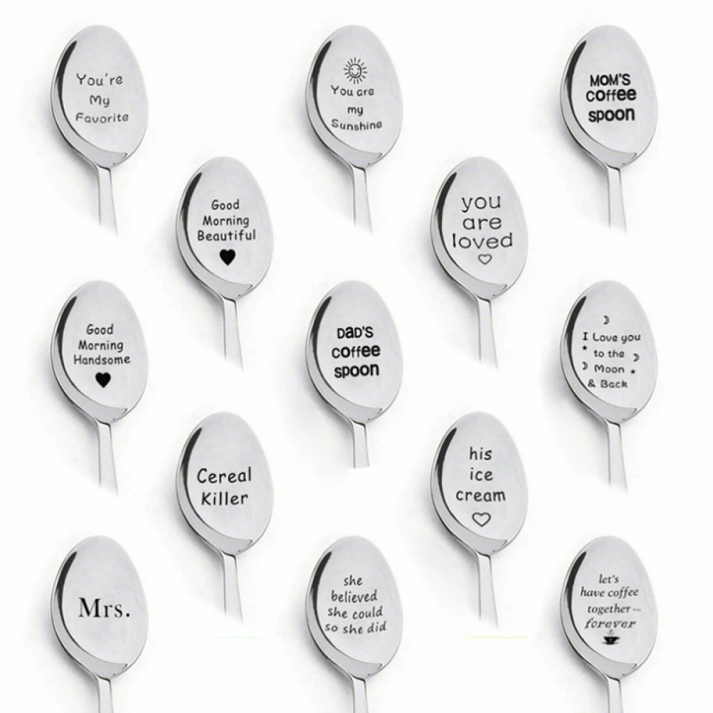 

Lettering Coffee Spoon Long Handle Tea Ice Cream Tableware Valentines Day Dessert Spoon New Year Gift Household Use Teaspoon