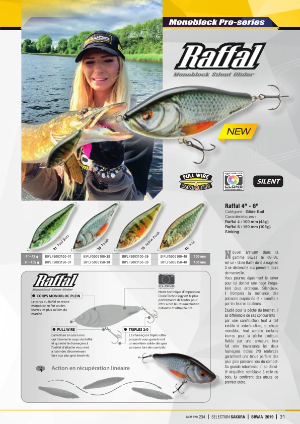 BIWAA RAFFAL 4 '颼 мм 43 г Тонущая рыболовная плавающая приманка bigbait Рыбацкая glide bait