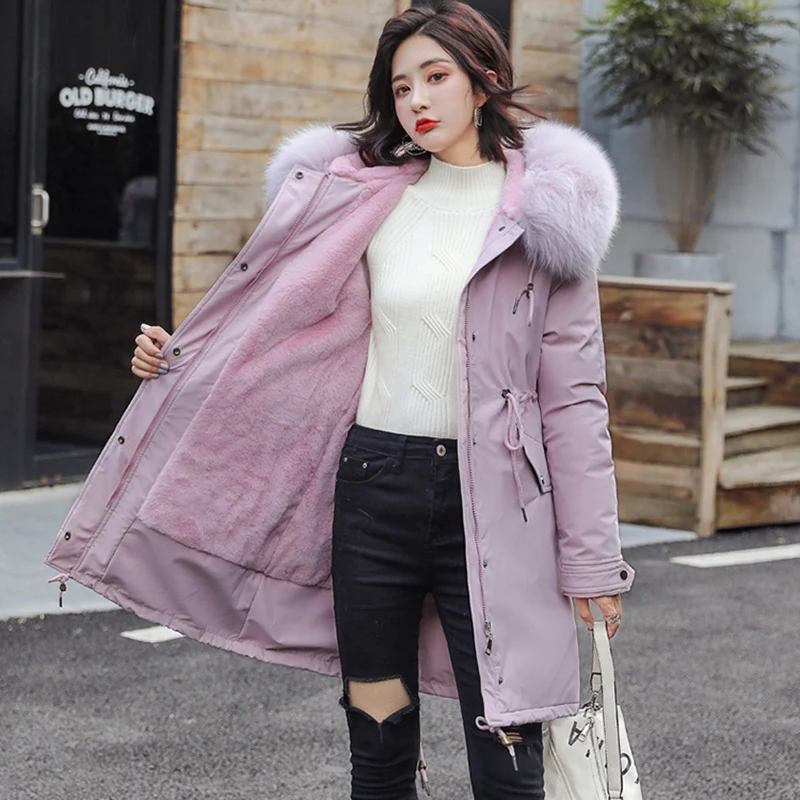 

Large Fur Hooded Winter Down Coat Women White Duck Down Jacket Thick Warm Parkas Female Outerwear
