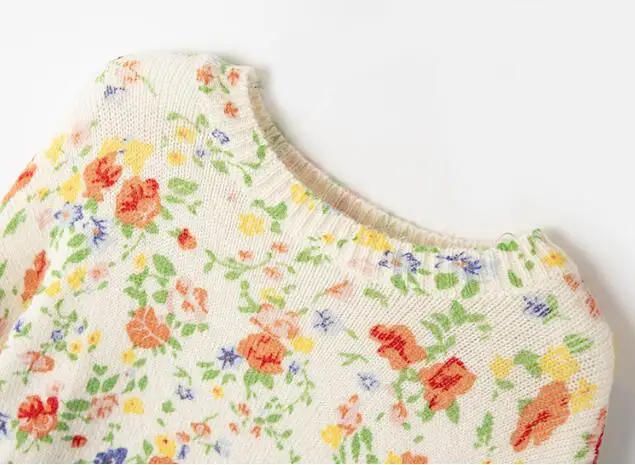 

Women Floral Sweater O-Neck Long Sleeve Knitwear Lady Knitted Pullover Tops Female Outfit Sweet Style 2021 Spring Summer