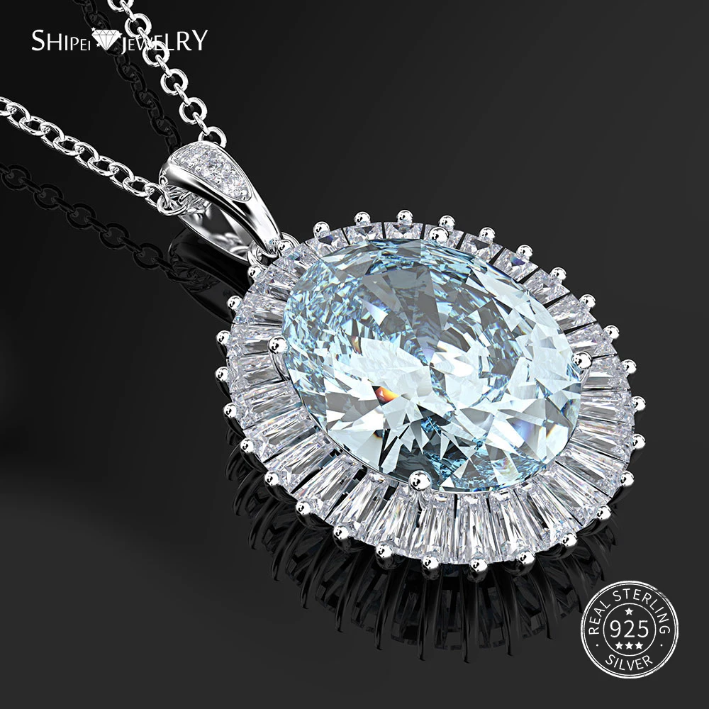 Женское ожерелье из серебра 100% пробы с овальным сапфиром|Ожерелья| |