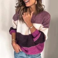fashion women striped sweater autumn winter o neck long sleeve sweater loose knit pullover patchwork pull femme jersey mujer