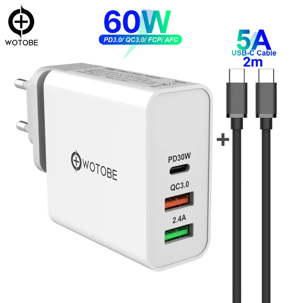 60 Вт TYPE-C USB-C зарядное устройство, PD30W QC3.0 зарядное устройство для huawei USB-C ноутбуки MacBook Pro/Воздушный iPad Pro iPhone 11/x/8 s9/s10/note9