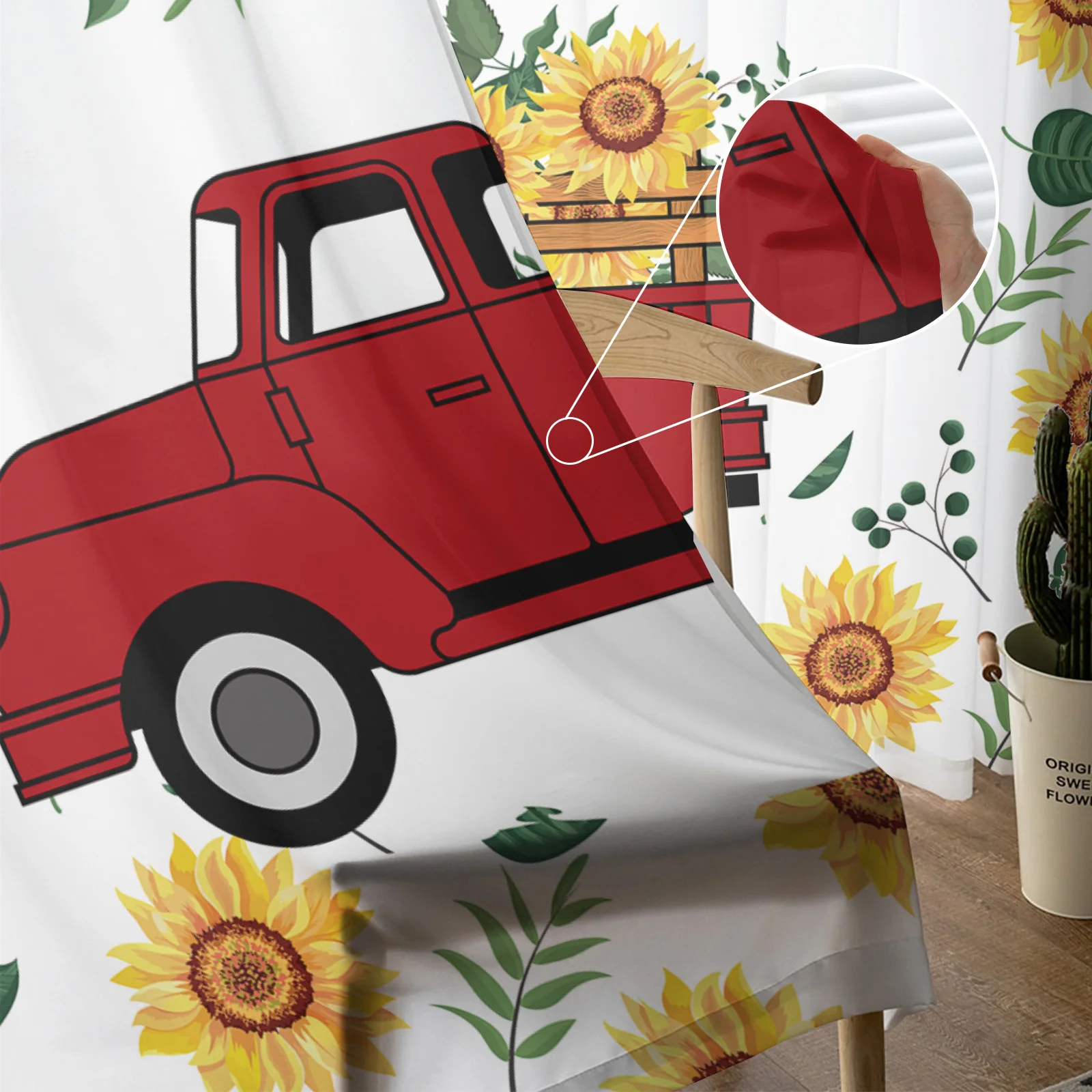 Винтаж дом красный грузовик шторы с подсолнухами для Гостиная Спальня