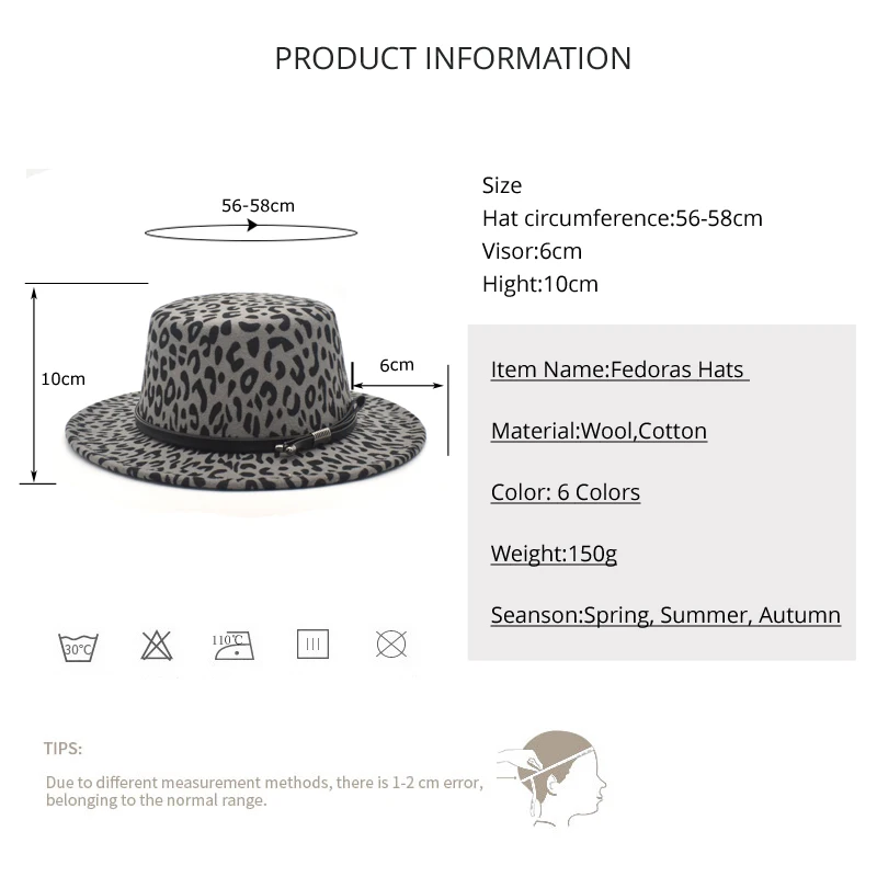 Ladies Leopard Print Winter Warm Flat Top Fedora Hat Top Jazz Hat Men And Women Round Flat Top Hat P15