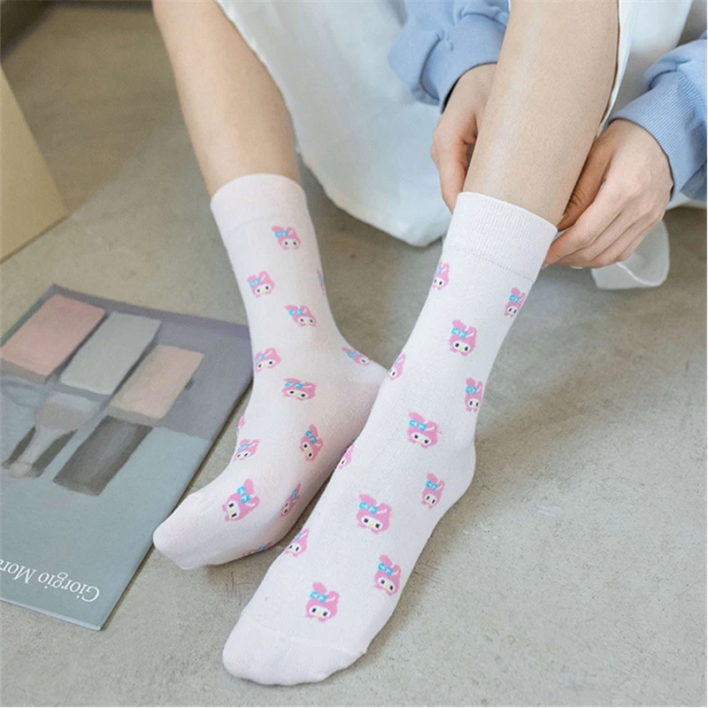 Носки женские в японском стиле с рисунком животных Длинные хлопковые носки