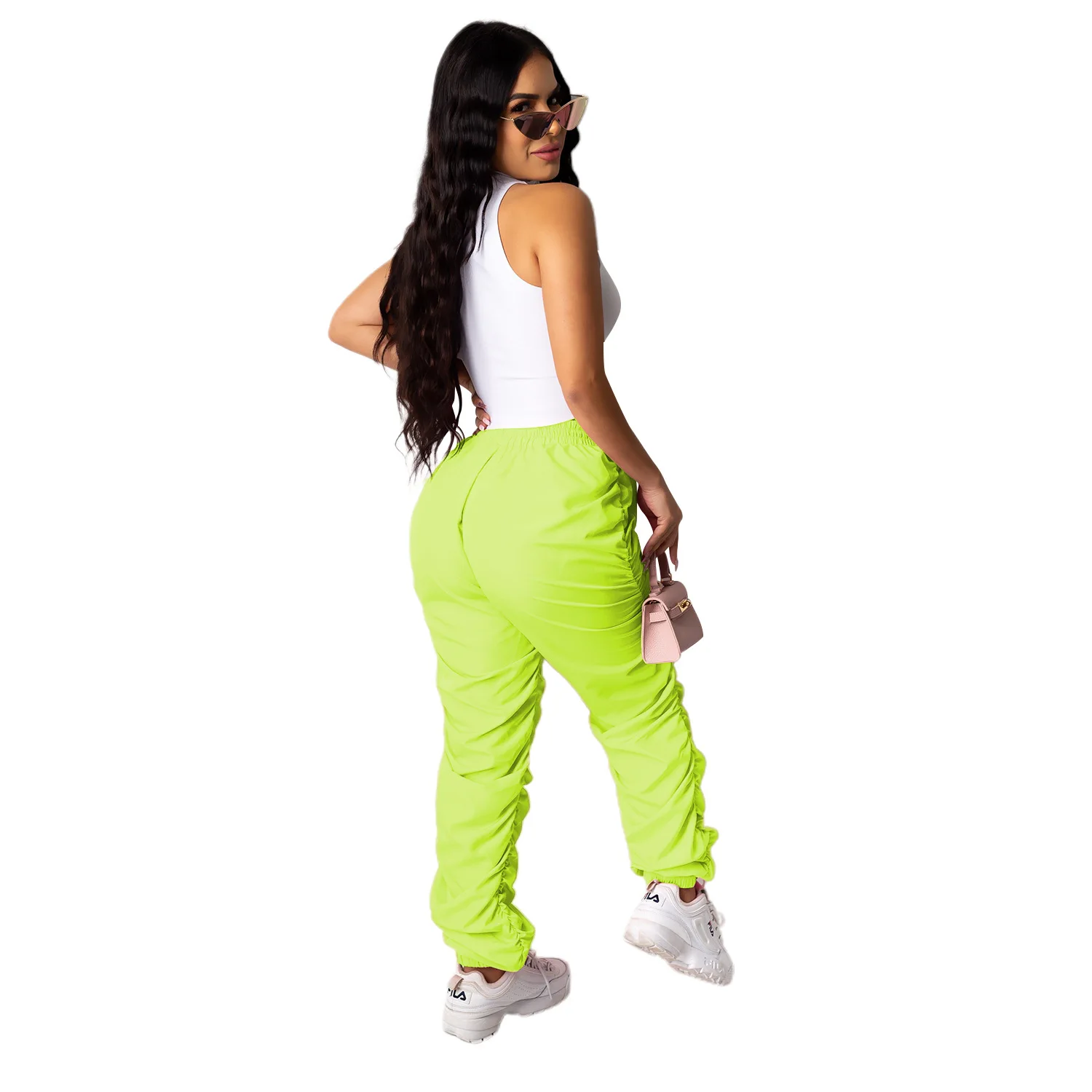 

Cutubly LooseLeggingsfor Women Pants Mid Waist Casual Leggings Women Pleated Legging Fashion Solid Color