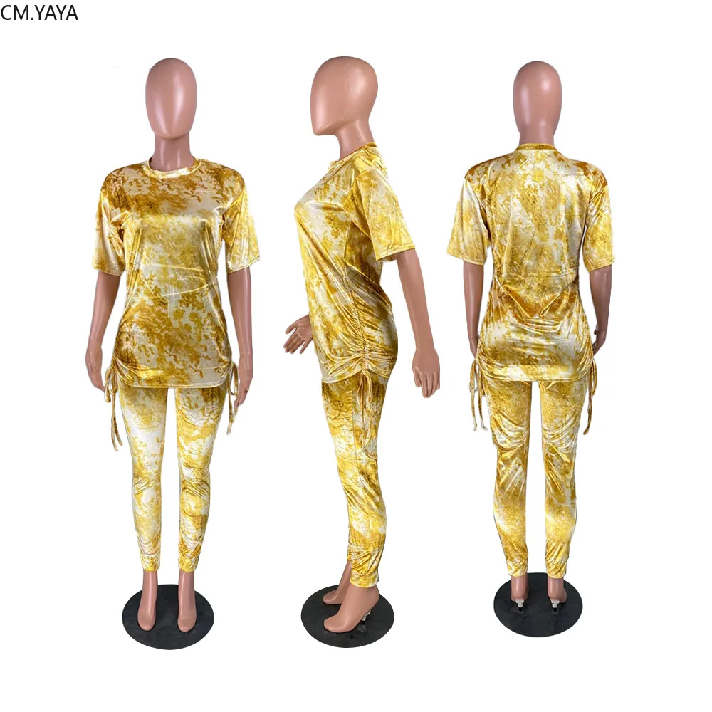 Женский бархатный костюм CM.YAYA из двух предметов футболка с принтом тай-дай штаны