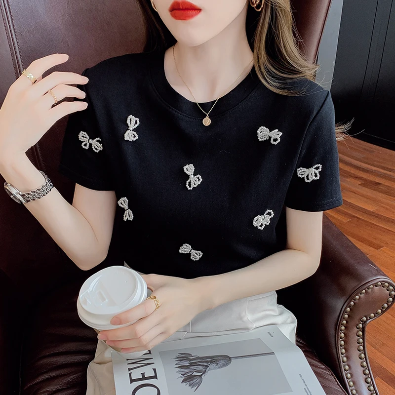 

Women T Shirt Pocket New Top Tee casual Short sleeve Tops women plus size Women White