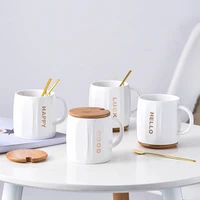 creative white letter ceramic cup with lids spoon single cup simple household coffee mug christmas friends gift