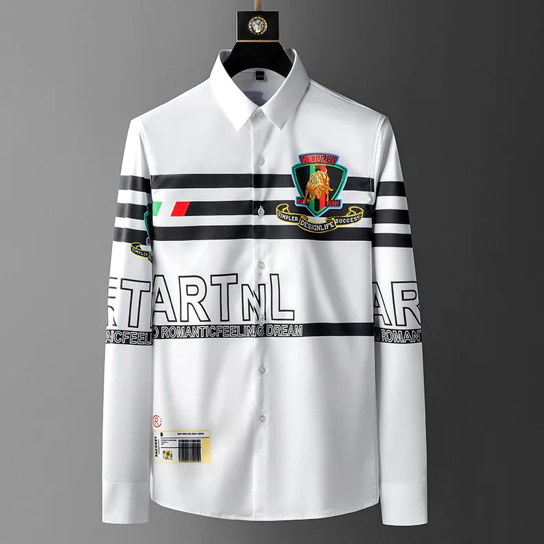 

Men's shirt long sleeve fashion printed shirt slim fit no iron night club shopping coat high-end comfortable clothes pe