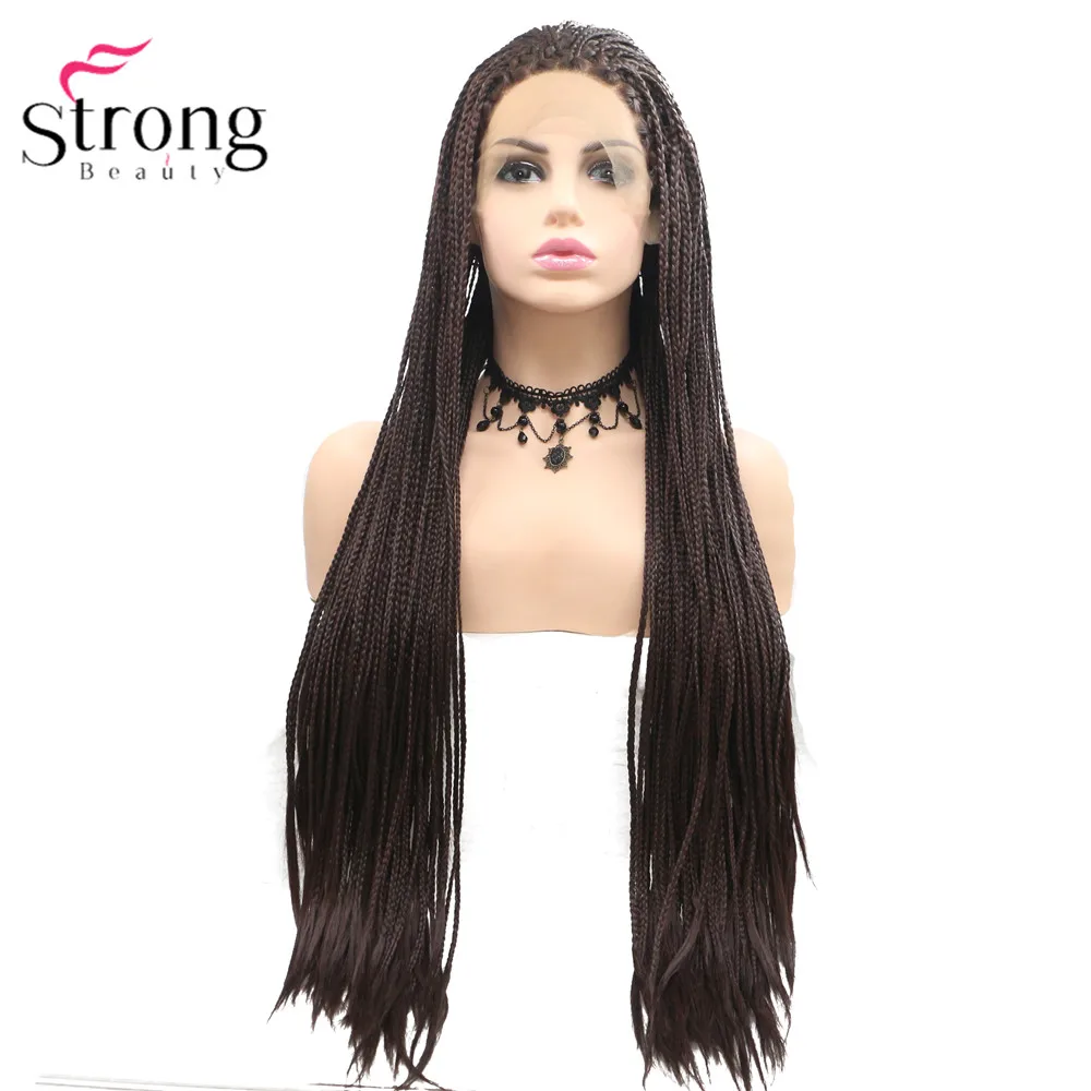 StrongBeauty коробка коса Кружева спереди длинный черный парик Омбре Синтетический Плетеный ящик косы парики для женщин