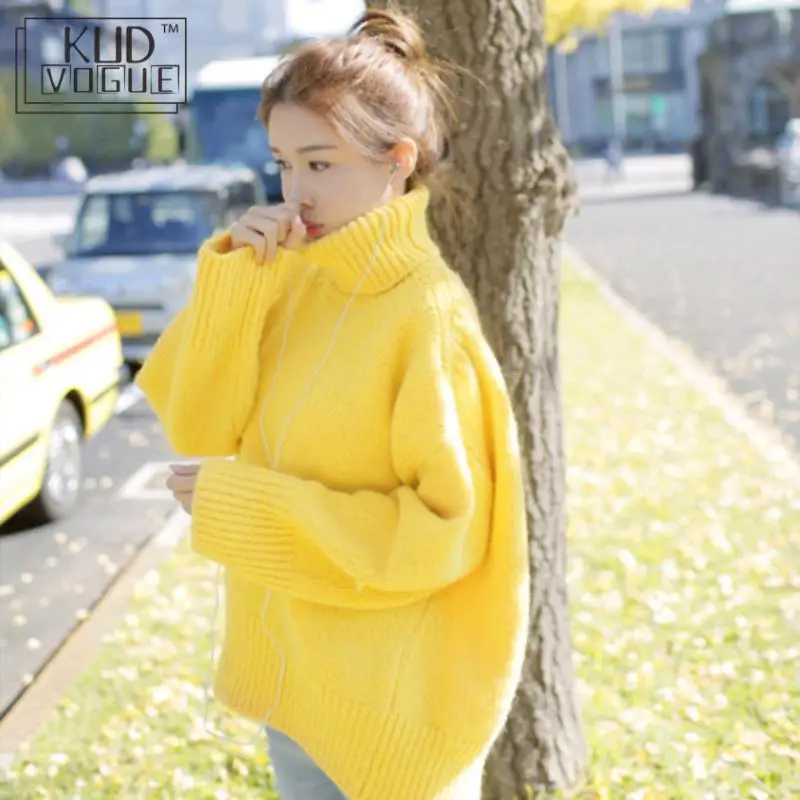 Warm Jumper Yellow Sweater Turtleneck Full Sleeve Regular Knitting Pullover Solid Standard Winter Women Fashion 2018 Casual | Женская