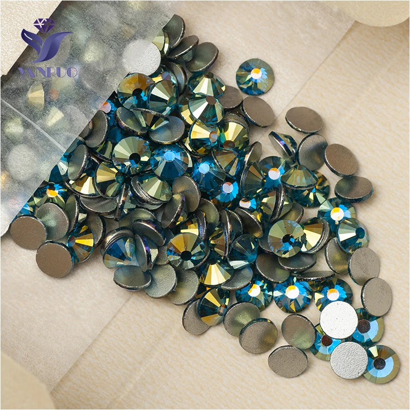 

YANRUO 2058NoHF все размеры Синий Циркон AB стеклянные драгоценные камни без горячей фиксации стразы с плоской задней стороной кристаллический камень Стразы для ногтей