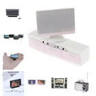 Кукольный домик в новом стиле, миниатюрный широкоформатный Плоский ЖК-экран, дистанционный Hi-Fi ТВ-шкаф для телевизора, кукольный дом, мебель для гостиной