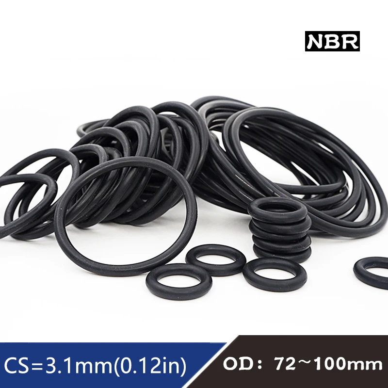 

Уплотнительное кольцо NBR 10 шт./лот, резиновое кольцо, CS3.1mm OD72/75/80/85/90/95/100 мм, уплотнительное кольцо, нитриловая прокладка, масляные кольца, шайб...