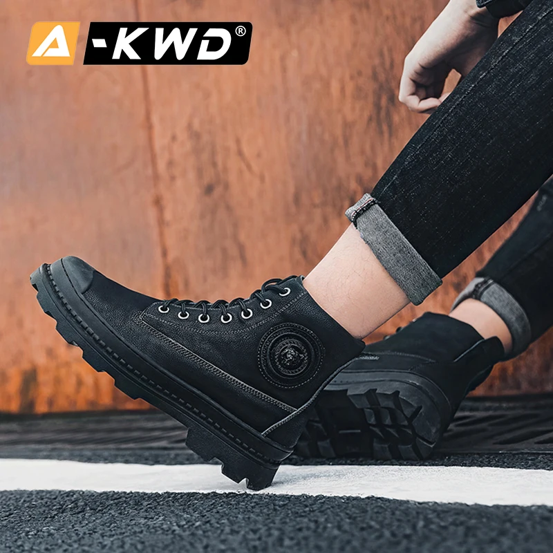 New High Tops Single Sneakers Men Casual Fur Winter Boots Fashion Black Tooling Shoes Male Leather Autumn Thick Bottom | Обувь