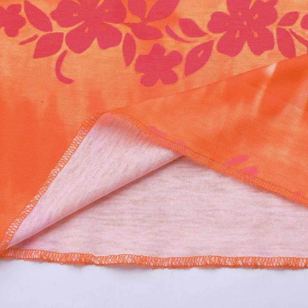 

Orange Floral Long Skirts y2k Summer Skirts Frill Sweet Cute Mid-Calf Skirts Women Beach Style Fashion Skirts Bottom