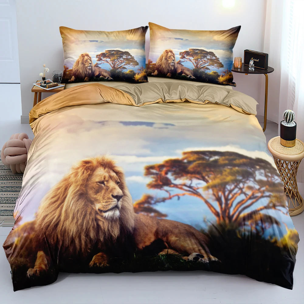 

Animal Bedding Set 3D Custom Design Camel Quilt Cover Sets Lion Comforter Cases Pillow Covers 203*230cm Full Twin Double Size