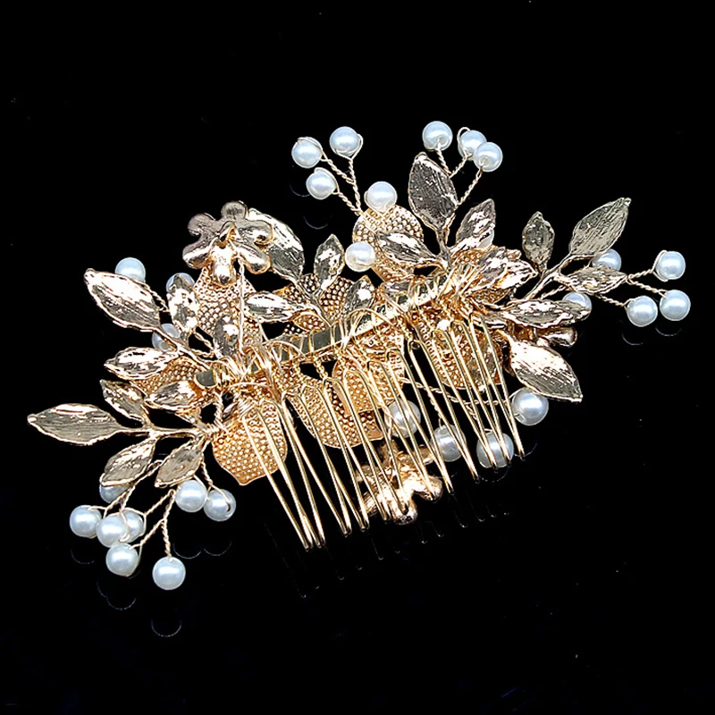 Женский гребень для волос с жемчугом и цветами золотого цвета | Украшения