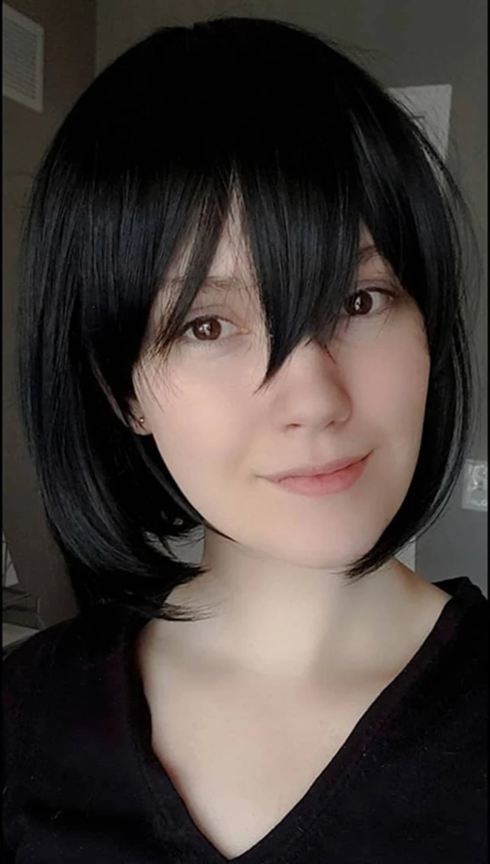 

Attack on Titan Mikasa Ackerman Short Bob Black Heat Resistant Cosplay Costume Wig