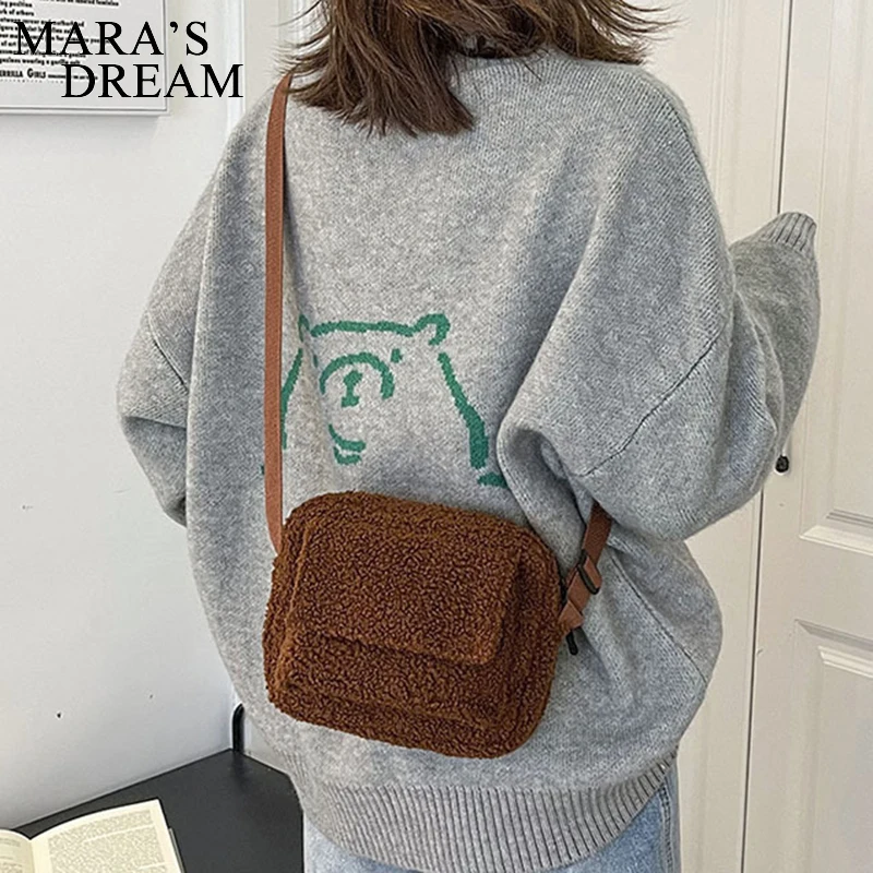 

Mara Dream Solid Color Crossbody Bag Fashion Women Fluffy Plush Shoulder Mobile Phone Bag Portable Small Square Travel Bag Girls