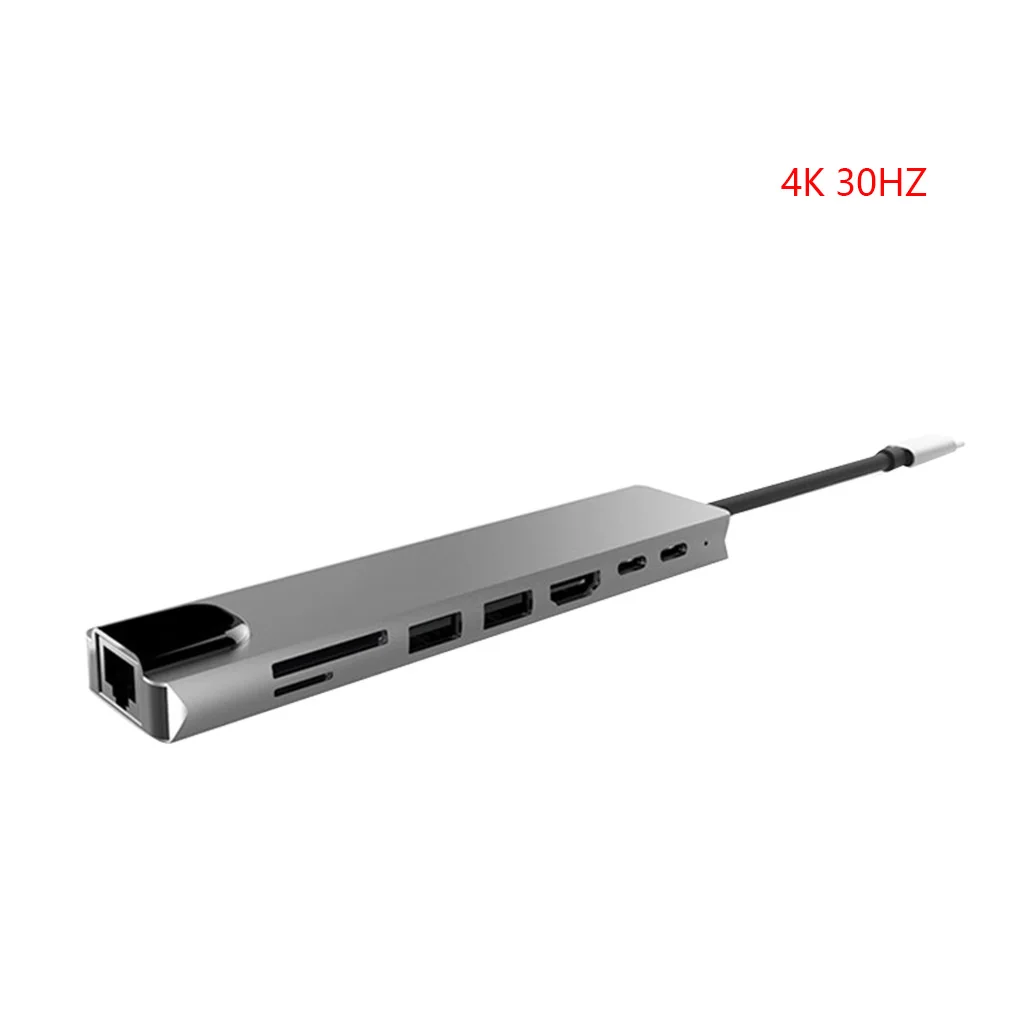 

8 в 1 USB-C концентратор 4K 30HZ HD USB 3,0 алюминиевый сплав адаптер портативный ноутбук PD зарядка SD и TF кардридер RJ45
