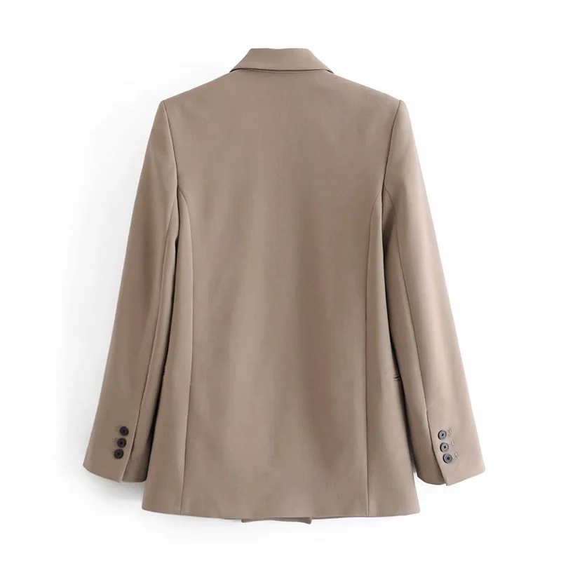 

Spring and autumn women's casual solid color double-breasted pocket decorative jacket