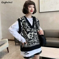 sweater vest knitted womens harajuku vintage v neck korean style sleeveless casual loose tops elegant lovely ulzzang female hot