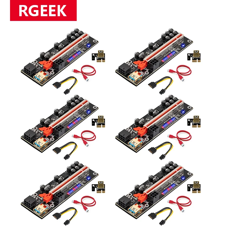 6 шт. PCIE Riser 011 V011 Pro Plus PCI-E PCI E экспресс-карта GPU 1X до X16 6pin адаптер кабель Майнинг
