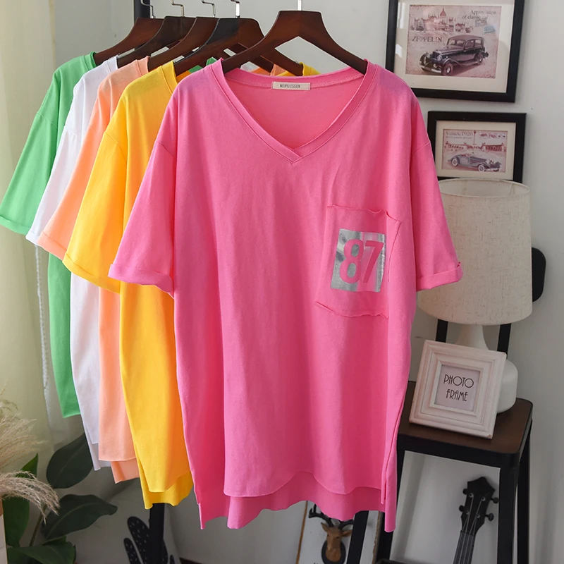 Женская свободная футболка из хлопка яркая уличная с коротким рукавом и