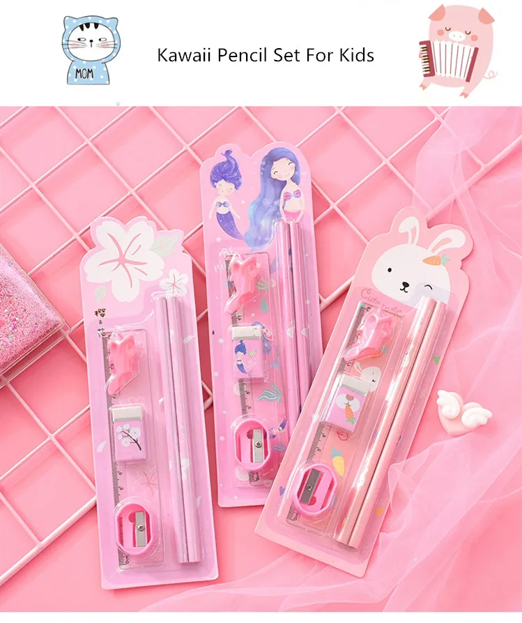 1 Набор Kawaii Мультфильм Единорог кролик HB деревянные карандаши для детей эскиз исследования карандаши с линейкой ластик Ручка точилка подарочный набор