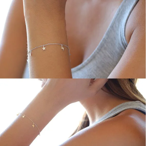 100% Стерлинговое Серебро 925 пробы крошечные милые Луна Звезда молния Амулеты