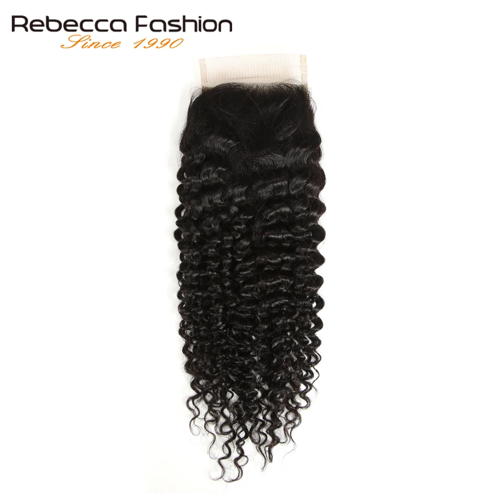 Rebecca Kinky Curly 3 пряди с закрытием Remy человеческие волосы для наращивания, бразильские кудрявые пряди волос с закрытием