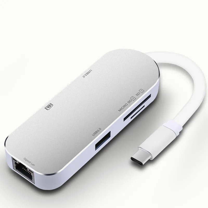 7 в 1 конвертер type C USB C концентратор к HDMI 4K адаптер 10/100/1000 м RJ45 порт USB C разветвитель док-станция для ноутбука MacBook USB-C концентратор
