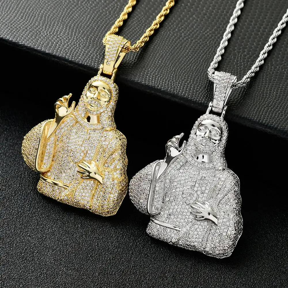 

Hip Hop Micro Pave AAA Cubic Zirconia Bling Iced Out JESUS Piece Pendants Necklace for Men Rapper Jewelry Gold Color